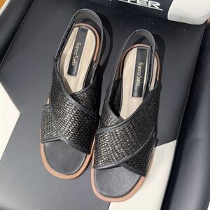 Franco Sarto Silvie Black woven slingback Sandal block heel size 8.5M